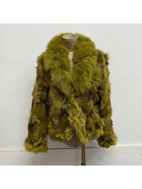 Vintage Y2K Green Chartreuse Fox Fur Jacket Coat